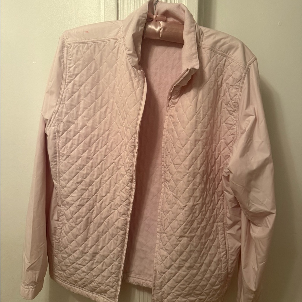 Pink Quilted Bomber Jacket with Stand-Up Collar